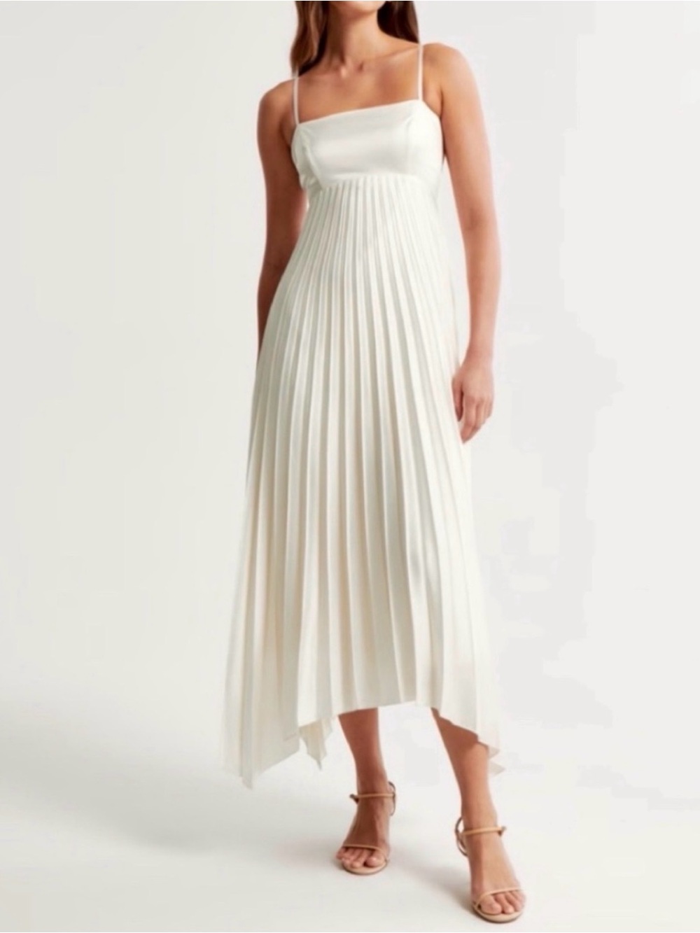 A&F Pleated Spaghetti Strap Midi Dress in Ivory